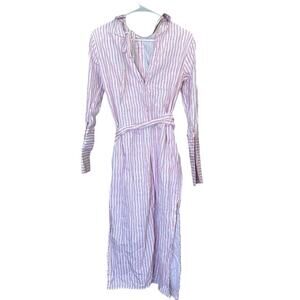 Style Rack Pink White Striped Button Up Belted Shirt Maxi Dress Size Small